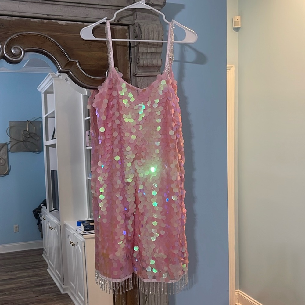 Pink sequin cocktail dress